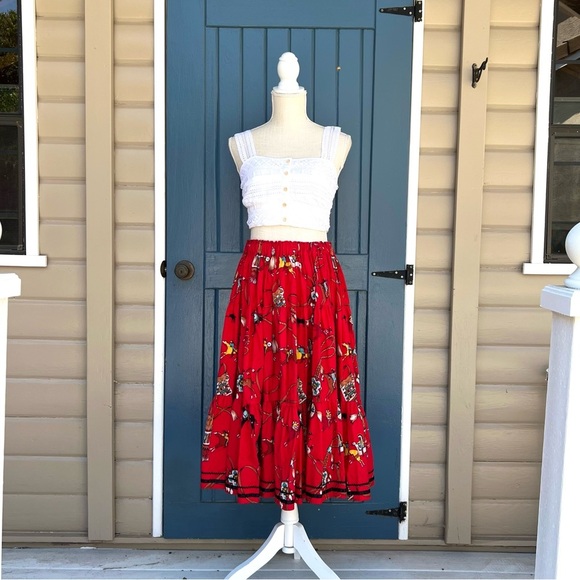 Vintage Native American Indian Theme Red Skirt Women Size Small - Picture 1 of 5